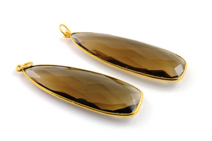 Smokey Topaz Faceted Pear Bezel Connector, (TPBZ001-E) - Beadspoint