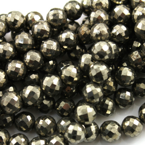 Pyrite Gunmetal Faceted Round Beads,40 Beads, (PY/FRND/6) - Beadspoint