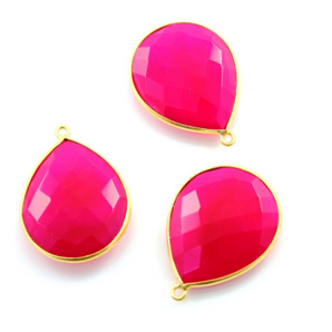 Hot Pink Chalcedony Faceted Pear Bezel, (BZCT-1020) - Beadspoint