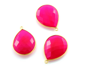 Hot Pink Chalcedony Faceted Pear Bezel, (BZCT-1020) - Beadspoint
