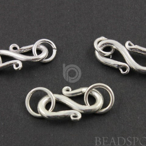 Brush Sterling Silver ''S'' Hook Clasp w/2 Rings, (BR/6481) - Beadspoint