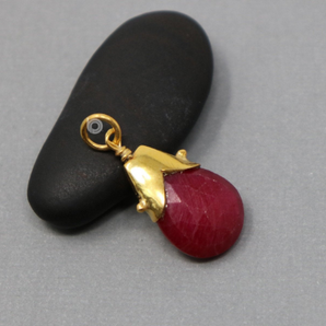 Ruby Sterling Silver Vermeil Handcrafted Drop Pendant, (GBD-017) 24K - Beadspoint