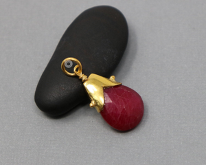 Ruby Sterling Silver Vermeil Handcrafted Drop Pendant, (GBD-017) 24K - Beadspoint