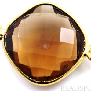 Whisky Topaz Faceted Puff Cushion Bezel Connector, (BZC7526) - Beadspoint