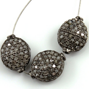 Pave Diamond Round Oxidized Bead, (DF/RND) - Beadspoint