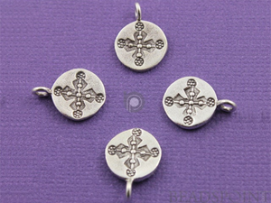 Hill Tribe Karen Silver Floral Pattern Round Charm,  (8125-TH) - Beadspoint