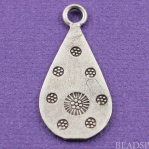 Thai Hill Tribe Flat Stamped Teardrop-Shaped Charm, (8079-TH) - Beadspoint