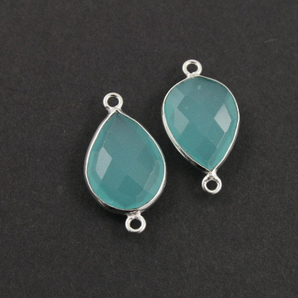 Aqua Chalcedony Faceted Bezel Connector, (BZCT6401) - Beadspoint