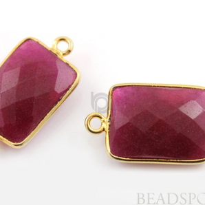 Dyed Ruby Faceted Rectangle Connector,(BZC7485) - Beadspoint