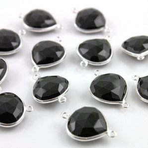 Black Onyx Faceted Heart Bezel, (SSBZC9015/BLK) - Beadspoint