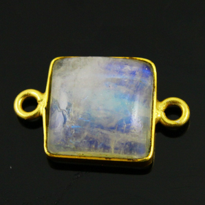 Gold Plated Rainbow Moonstone Smooth Square Bezel Connector, (BZC-2062) - Beadspoint