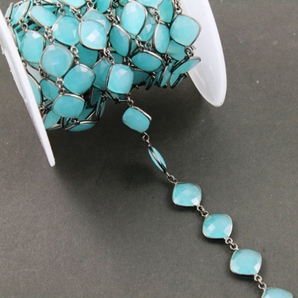 Aqua Chalcedony Faceted Bezel Chain, (BC-ACH-01) - Beadspoint