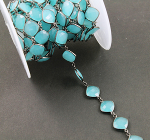 Aqua Chalcedony Faceted Bezel Chain, (BC-ACH-01) - Beadspoint