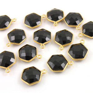 Black Onyx Faceted Hexagon Bezel, (BZC9025/BLK/NEW) - Beadspoint