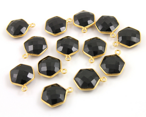 Black Onyx Faceted Hexagon Bezel, (BZC9025/BLK/NEW) - Beadspoint