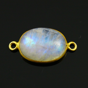 Rainbow Moonstone Smooth Oval Connector,(RNMC517) - Beadspoint