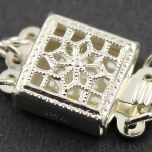 Sterling Silver Filigree Box Clasp w/ 3 Rings, (SS/956/3) - Beadspoint