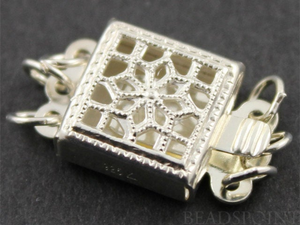 Sterling Silver Filigree Box Clasp w/ 3 Rings, (SS/956/3) - Beadspoint