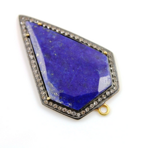 Lapis Faceted Pave Set in White Sapphire Bezel, (LPSWTZ-A216) - Beadspoint