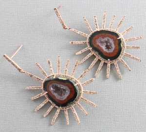 Pave Diamond Geode Starburst Earrings, (DER-106) - Beadspoint