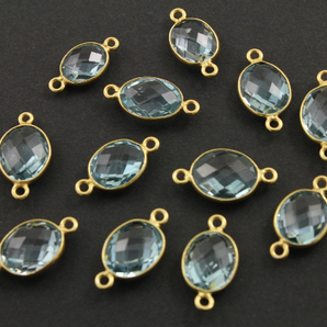 Blue Topaz Faceted Oval Connector, (BZCT9004/C) - Beadspoint