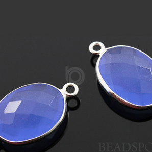 Blue Chalcedony Faceted Oval Bezel, (SSBZC2015) - Beadspoint