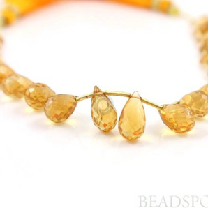 Honey Yellow Citrine Micro Faceted Tear Briolettes, (CIT7x11TEAR) - Beadspoint