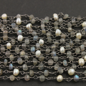 Labradorite and Pearl Wire Wrapped Rosary, (RS-LABP-126) - Beadspoint