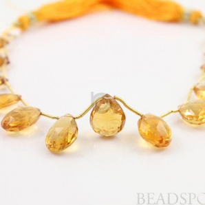 Warm Honey Yellow Citrine Faceted Flat Pear Briolettes Drops, (4CIT9x12Pear) - Beadspoint