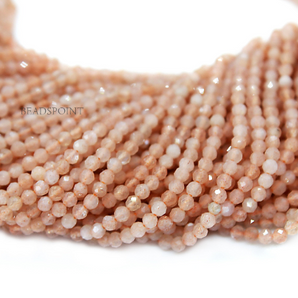 Peach Moonstone Micro Faceted Rondelle Beads, (PMNS-2.5-FRNDL) - Beadspoint