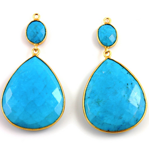 Genuine Turquoise Faceted Earrings Bezel, (EARR/TURQ/01) - Beadspoint