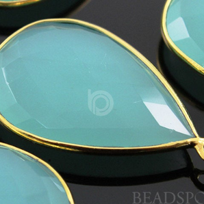 Aqua Chalcedony Faceted Pear Bezel, Gold Vermeil (BZC7079) - Beadspoint