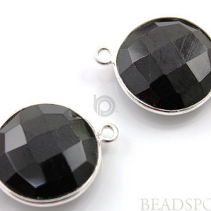 Black Onyx Faceted Coin Connector,(SSBZC7253) - Beadspoint