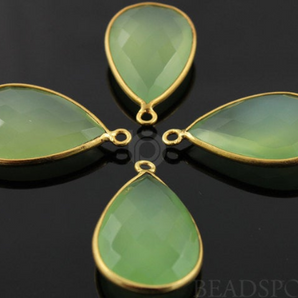 Green Chalcedony Faceted Pear Bezel, (BZC7282) - Beadspoint