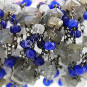 Ranibow, Lapis & Labradorite 3 Stone Wire Wrapped Rosary, (RS-MIX-18) - Beadspoint