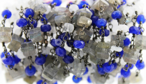 Ranibow, Lapis & Labradorite 3 Stone Wire Wrapped Rosary, (RS-MIX-18) - Beadspoint