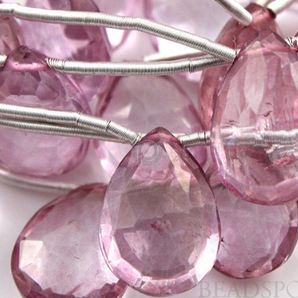 Pink Topaz Faceted Flat Pear Drops, (PTZ8x12PEAR(b) - Beadspoint