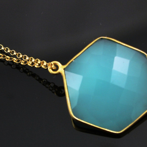 Aqua Chalcedony Modern Hexagon Bezel, (BZC9025/AQ/LG) - Beadspoint