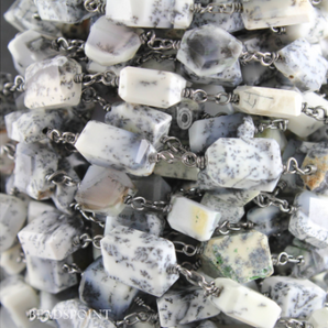 Dendrite Opal Faceted Nuggets Wire Wrap Rosary, (RS-DEN-28) - Beadspoint