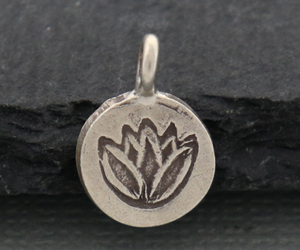 2 Pieces, Thai Hill Tribe Stamped lotus Charm, Karen Silver Diamond Charm, Thai Silver lotus Charm, (8148-TH) - Beadspoint