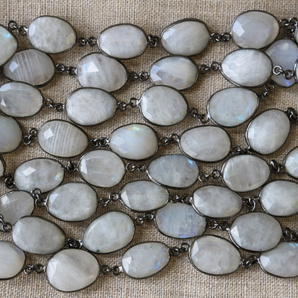 Rainbow Moonstone Faceted Oval Bezel Chain, (BC-RNB-149) - Beadspoint