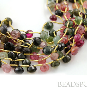 Multicolored Tourmaline Small Micro Faceted Onion Briolettes, (4TML6-7ONION) - Beadspoint