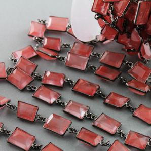 Strawberry Quartz Faceted  Fancy Cut Bezel chain, (BC-SQZ-60) - Beadspoint