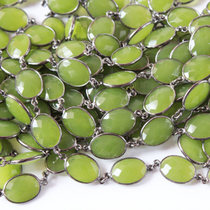 Green Chalcedony Faceted Oval Chain, (GMC-GCL-12X15) - Beadspoint