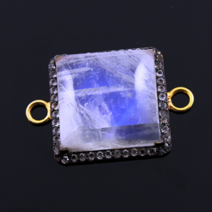 Rainbow Moonstone Connector w/ White Sapphire,, (RNB/WTZ/20) - Beadspoint