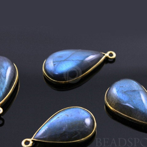 Labradorite Pear Drop Bezel, Gold Vermeil, 32x15mm (LABPR001-G) - Beadspoint