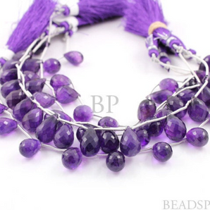 Dark Purple African Amethyst Faceted Tear Drops, (4AM6x9TEAR) - Beadspoint