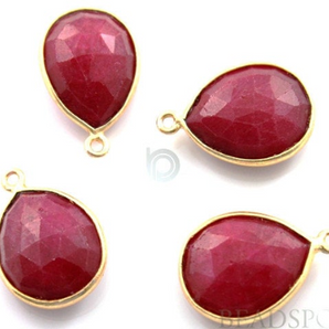 Dyed Ruby Faceted Pear Shape Bezel, (BZC7288-A) - Beadspoint