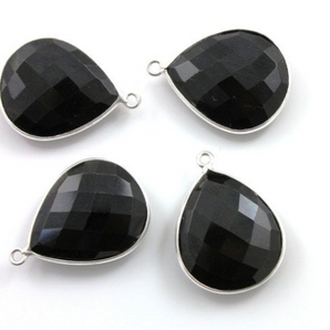 Black Onyx Faceted Pear Shape Bezel, (SSBZC3065) - Beadspoint