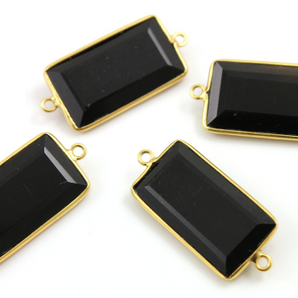 Black Onyx  Faceted Rectangle Connector,-- BZC-9110 - Beadspoint